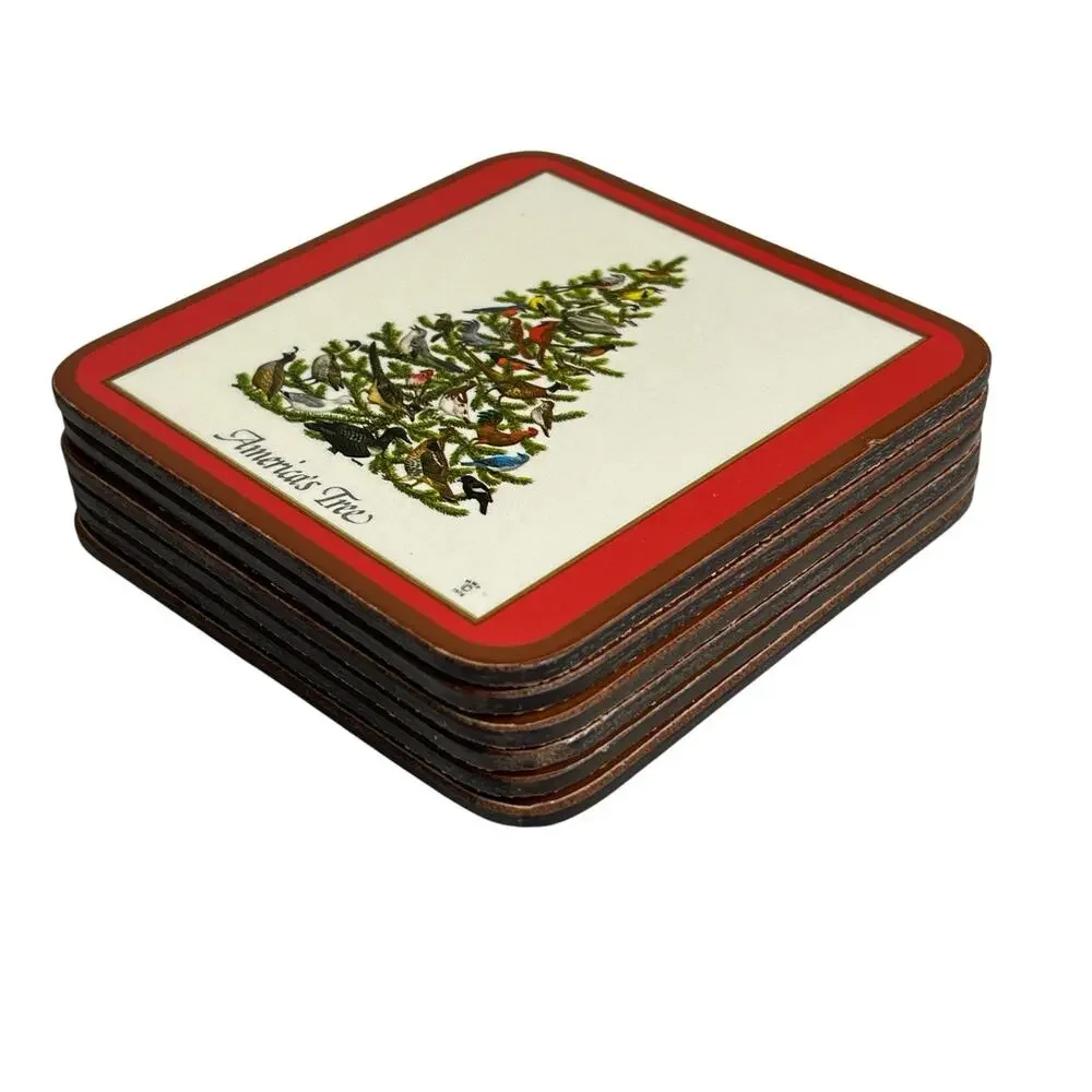 Pimpernel Americas Tree State Birds Coaster Set 6 Christmas 1978 Box Festive Vtg